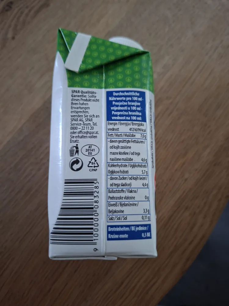 Kochcreme Zubereitung auf Milchbasis 7% Fett