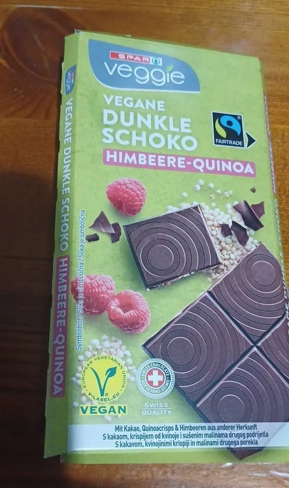 Vegane dunkle Schoko - Himbeer-Quinoa
