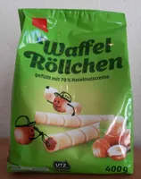 Waffel Röllchen gefüllt mit 70% Haselnusscreme