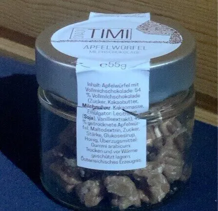 Dés de pomme enrobes de chocolat au lait