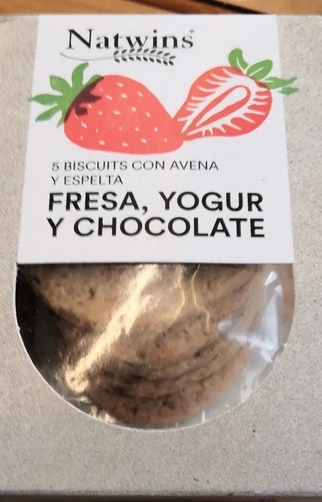 Biscuits con avena y espelta, fresa, yogur y chocolate