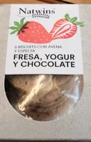 Biscuits con avena y espelta, fresa, yogur y chocolate