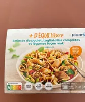 Emincés de poulet, tagiatelles complètes et légumes façon wok