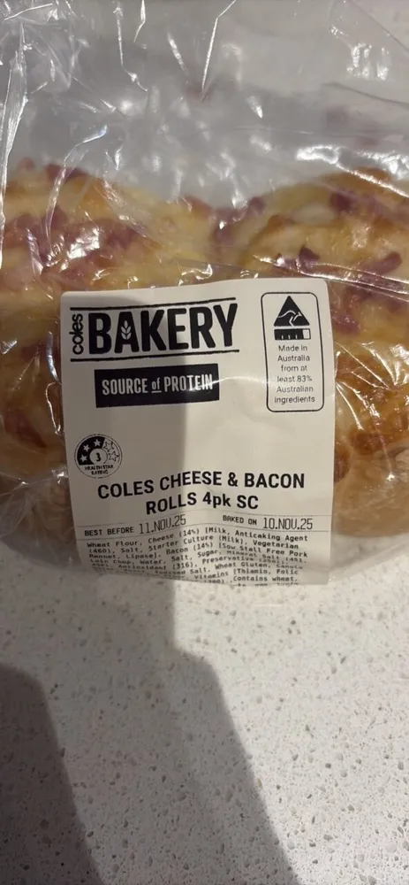 Coles Cheese & Bacon Roll