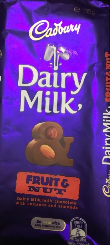Dairy milk fruit and nuts chocolate