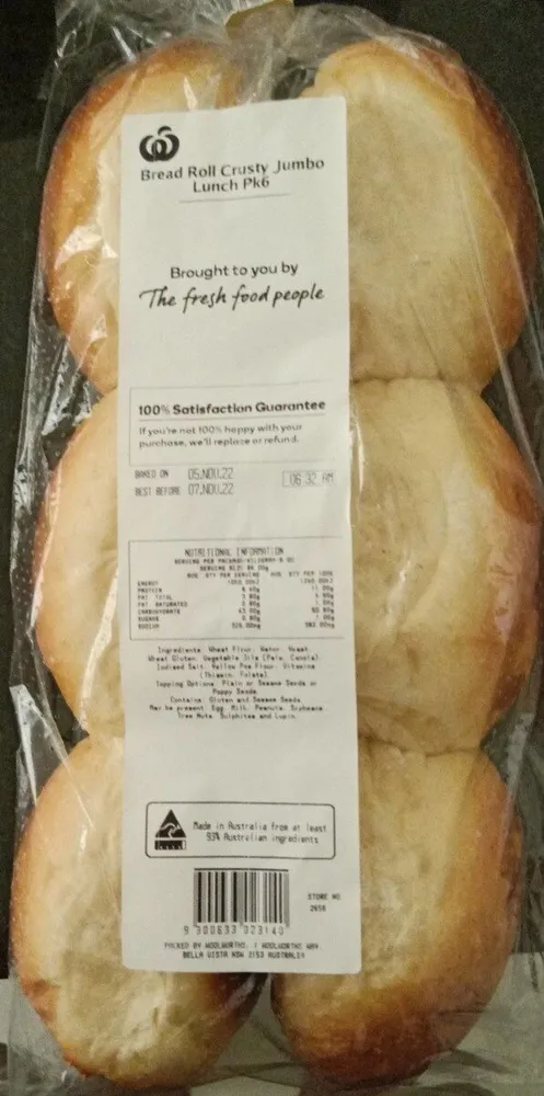 Bread roll crusty jumbo lunch 6 pack