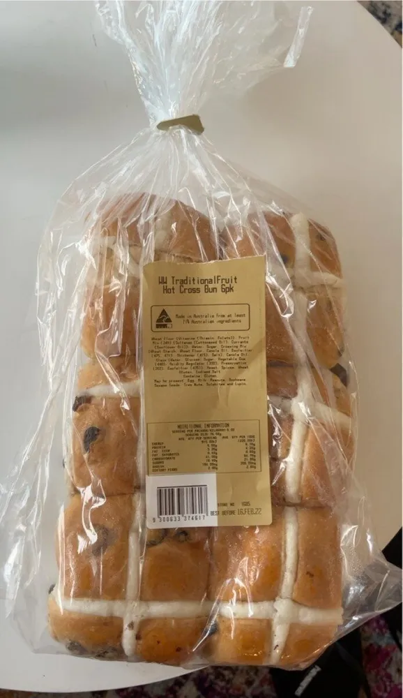 Traditional Fruit Hot Cross Bun 6pk