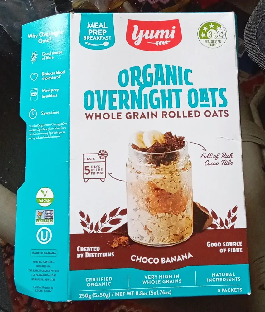 Organic Overnight Oats Whole Grain Rolled Oats Choco Banana