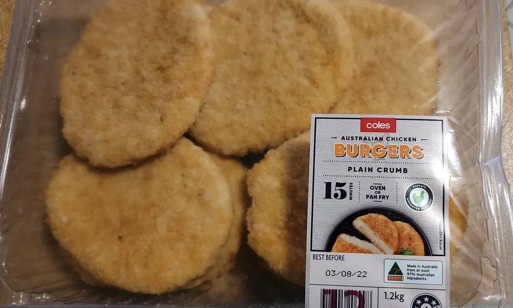 Australian chicken burgers plain crumb