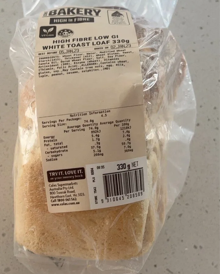 HIGH FIBRE LOW GI WHITE TOAST LOAF