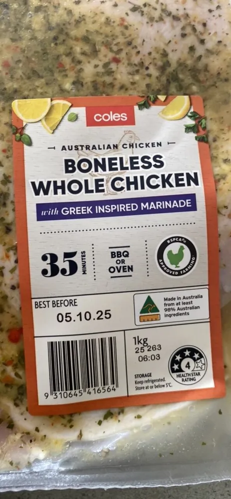 Boneless Whole Chicken with Greek Inspired Marinade