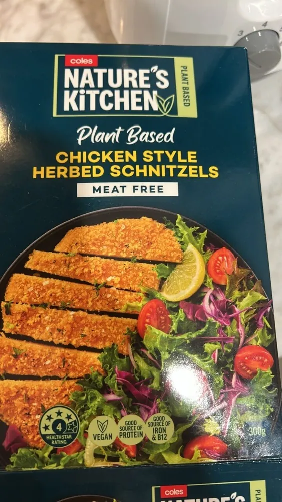 Coles Nature's Kitchen Plant Based Chicken Style Herbed Schnitzels