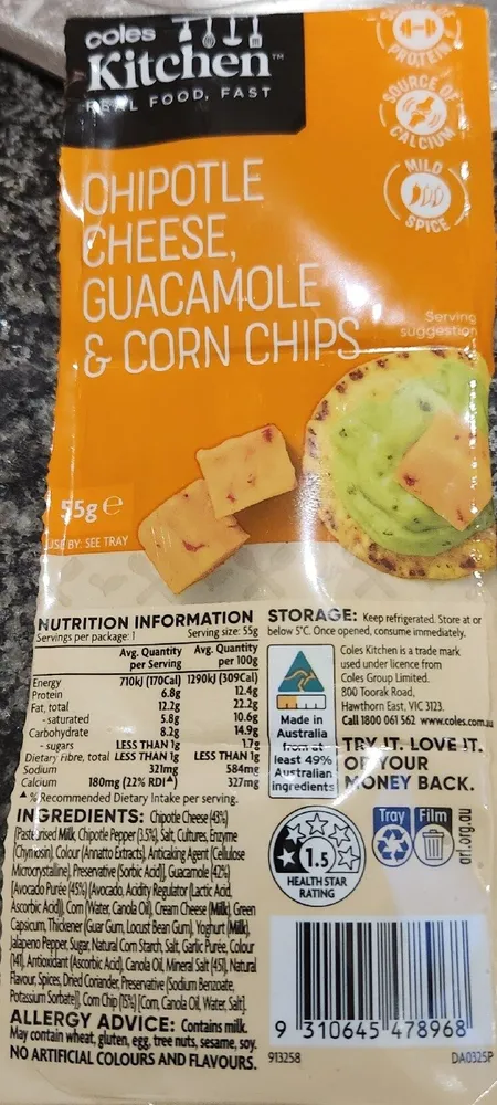 Chipotle Cheese, Guacamole & Corn Chips