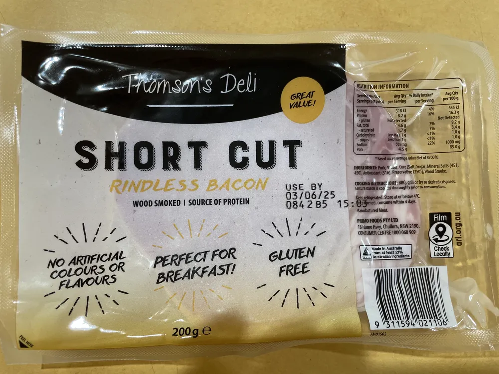 Short Cut Rindless Bacon