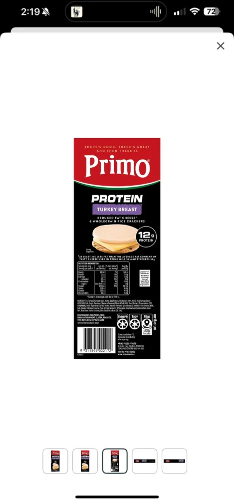 Protein Turkey Breast Reduced Fat Cheese & Wholegrain Rice Crackers