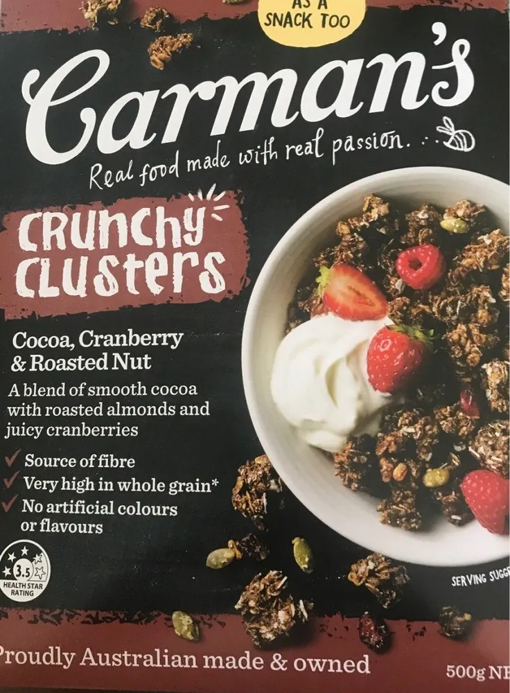 Crunchy clusters Cocoa, crambery & roasdted nut