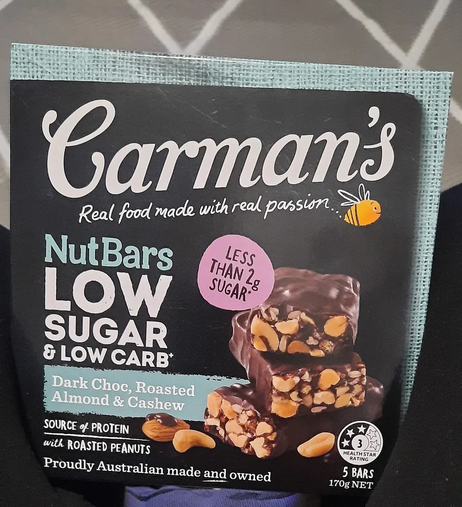 Nut Bars Low Sugar & Low Carb Dark Choc, Roasted Almond & Cashew