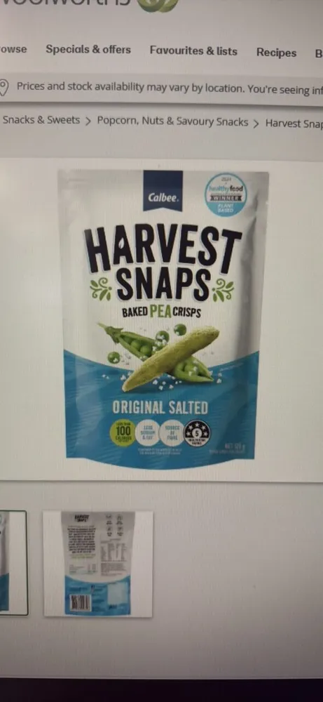HARVEST SNAPS Baked Pea Crisps Original Salted