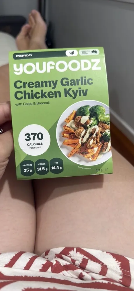 Creamy Garlic Chicken Kyiv with Chips & Broccoli
