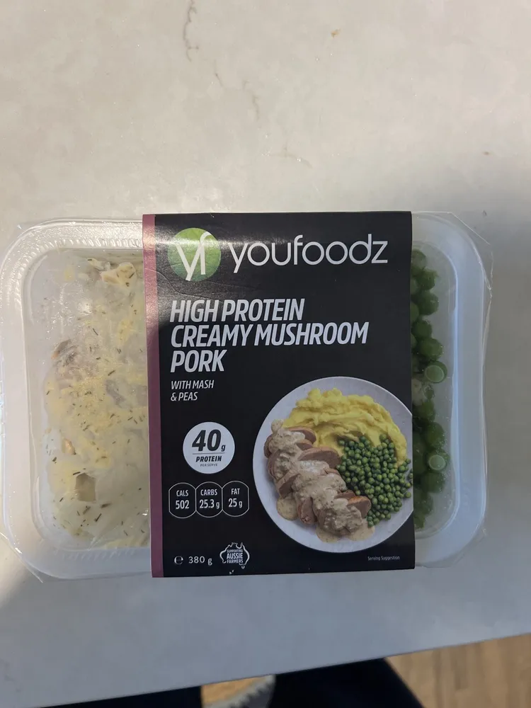 Creamy Mushroom Pork with Mash & Peas