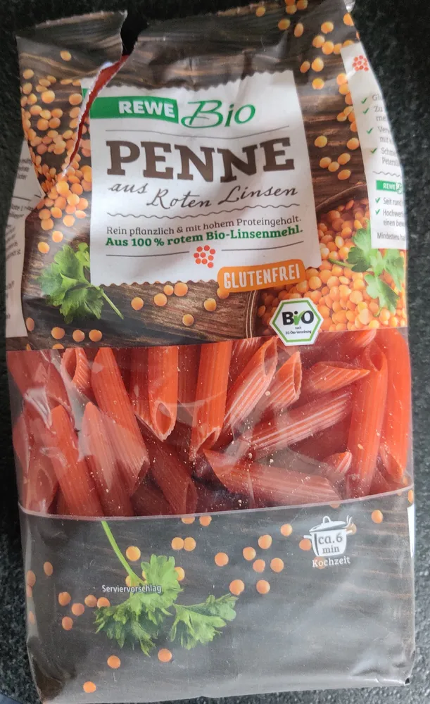 Penne aus roten Linsen
