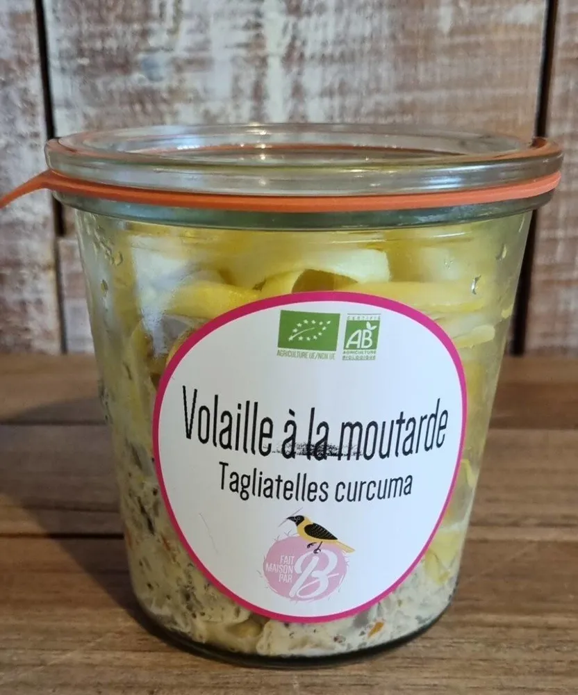 Volaille à la moutarde tagliatelles curcuma