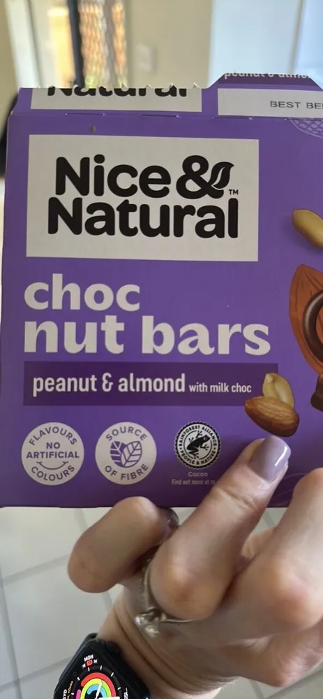 Nice & Natural choc nut bars peanut & almond with milk choc