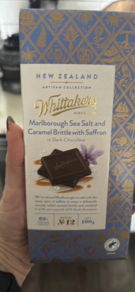Marlborough Sea Salt and Caramel Brittle with Saffron in Dark Chocolate