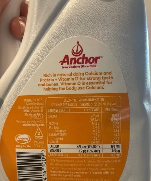 calci+ high calcium for strong bones TRIM LOW FAT MILK