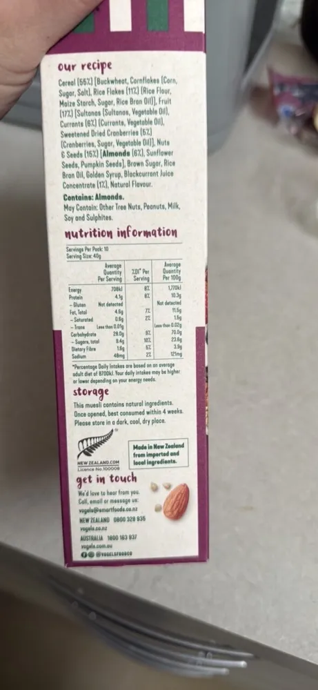 Vogels Cafe Style Muesli Berry