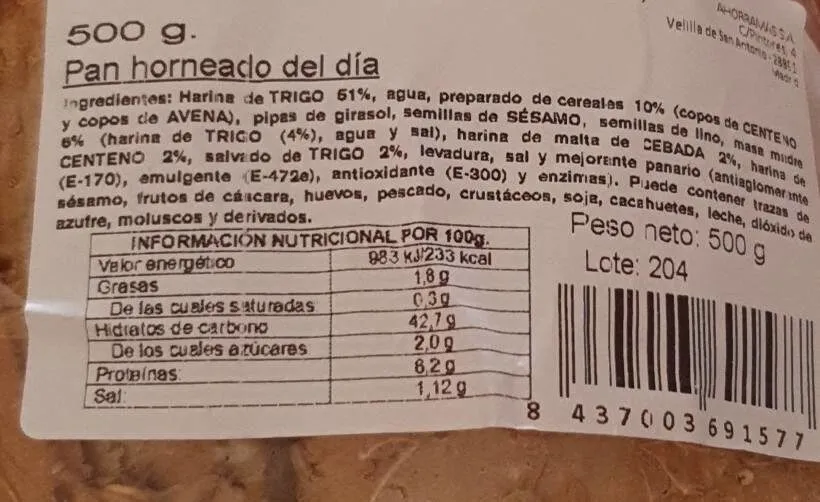 Pan cereales de trigo y centeno