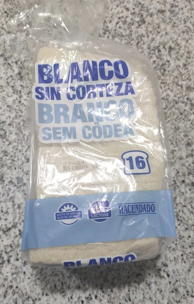 Pan blanco sin corteza