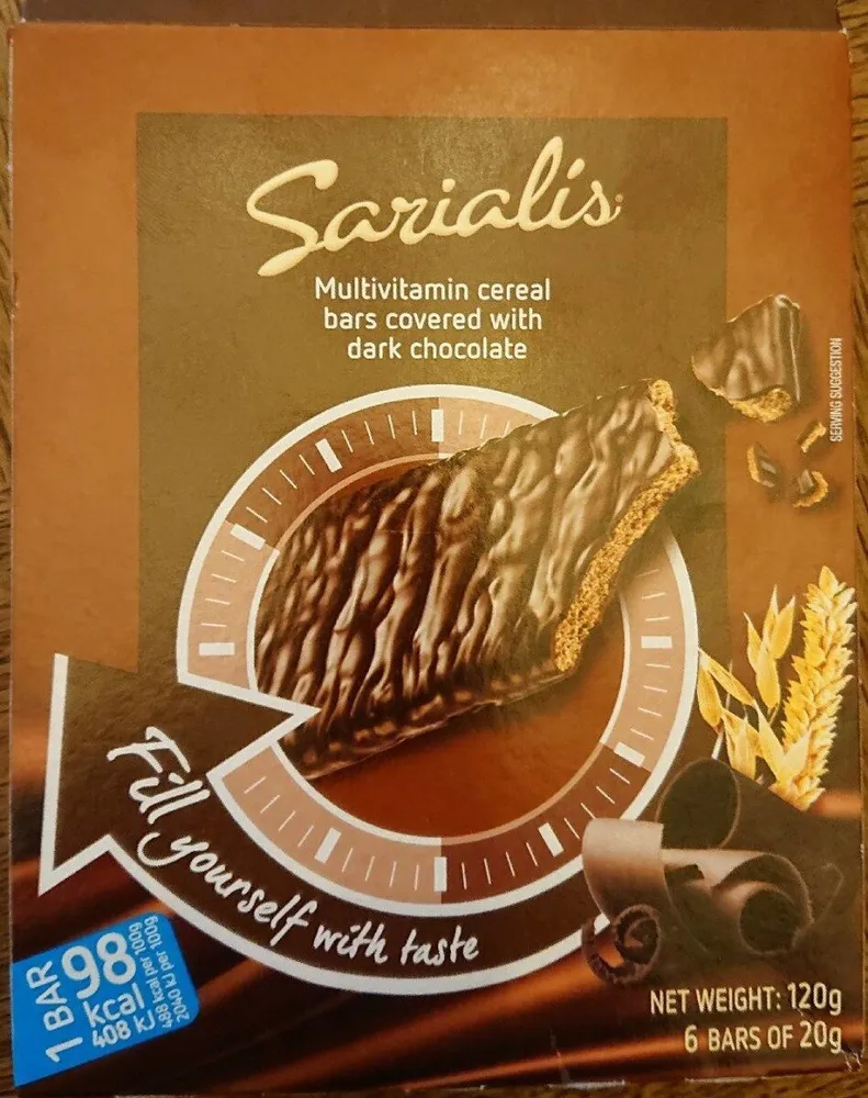 Barres de céréales multivitamines recouvertes de chocolat noir