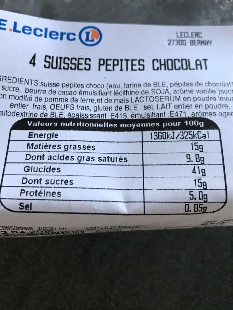 Suisses pepites chocolat