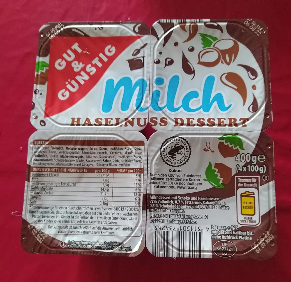milch haselnuss dessert