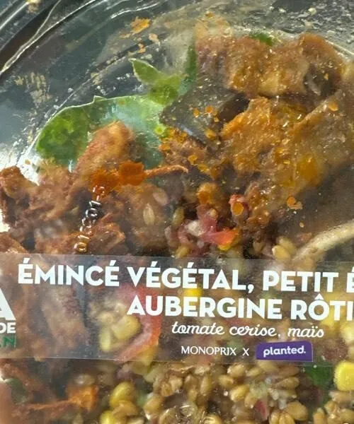 Émincé végétal, petit épeautre, aubergine rôti