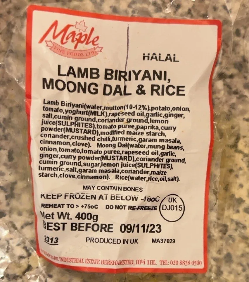 Lamb Biriyani Moong Dal & Rice