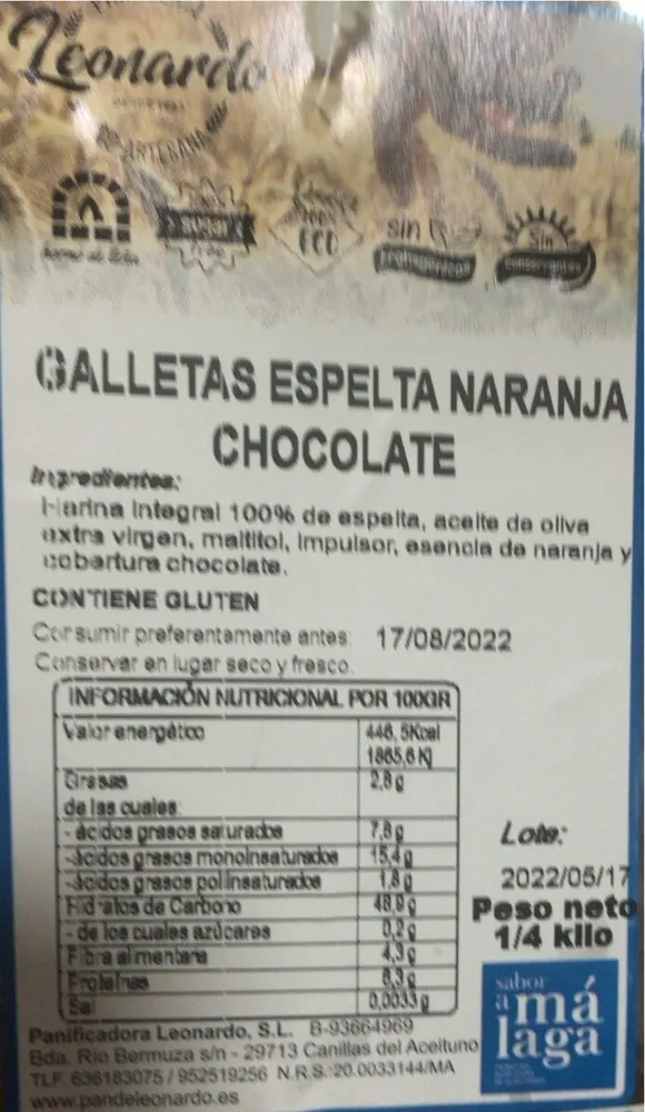Galletas de espelta y naranja con chocolate