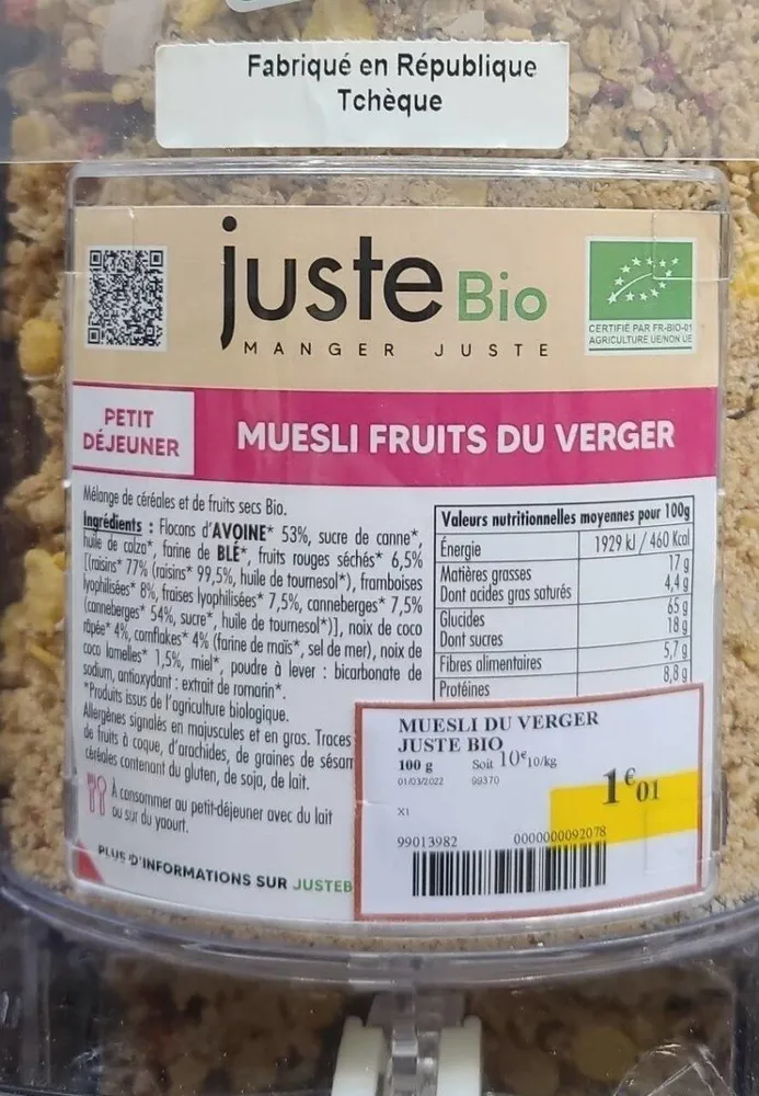 Muesli fruits du verger