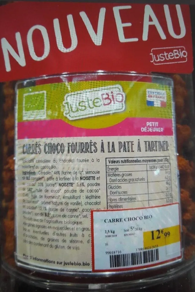 Carrés choc fourrés à la pâte à tartiner bio