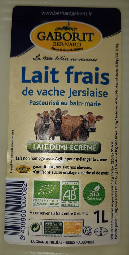 Lait frais de vache Jersiaise