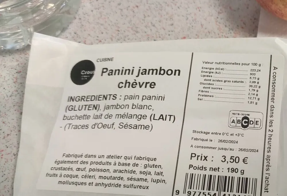Panini Jambon Chèvre