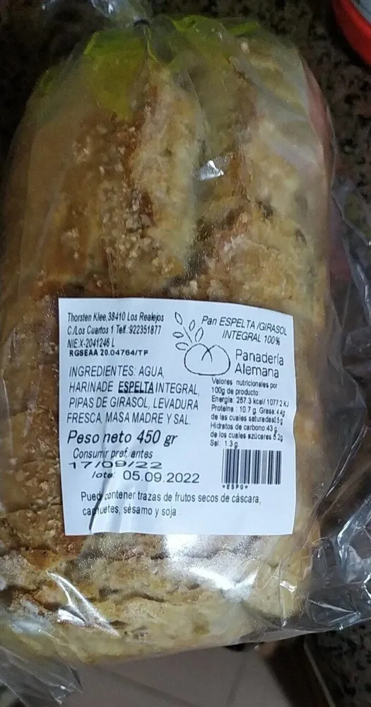 Pan de Espelta integral