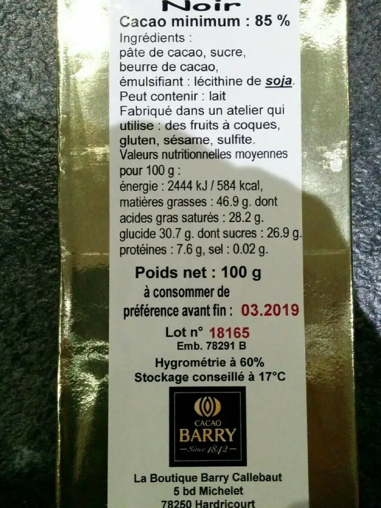 Chocolat de Couverture Noir
