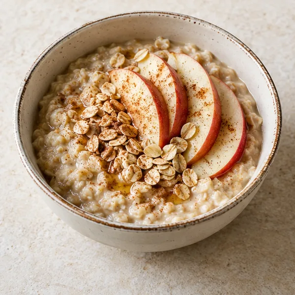 Illustration of porridge topped with apple slices