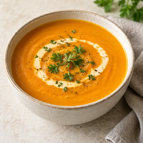 Illustration of carrot soup in a bowl