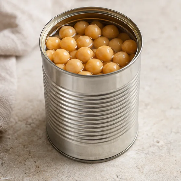 Illustration of chickpeas in an open unbranded can