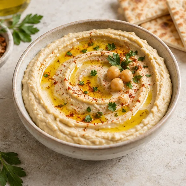 Illustration of hummus with olive oil