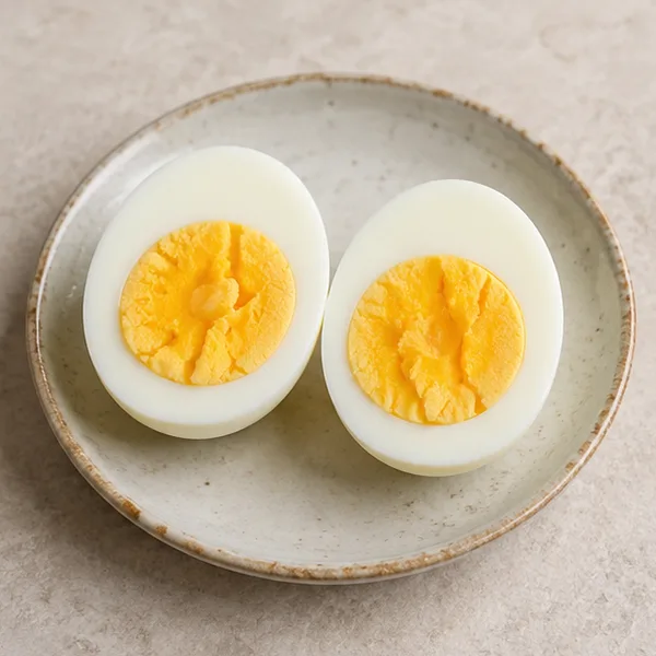 Illustration of a halved hard-boiled egg