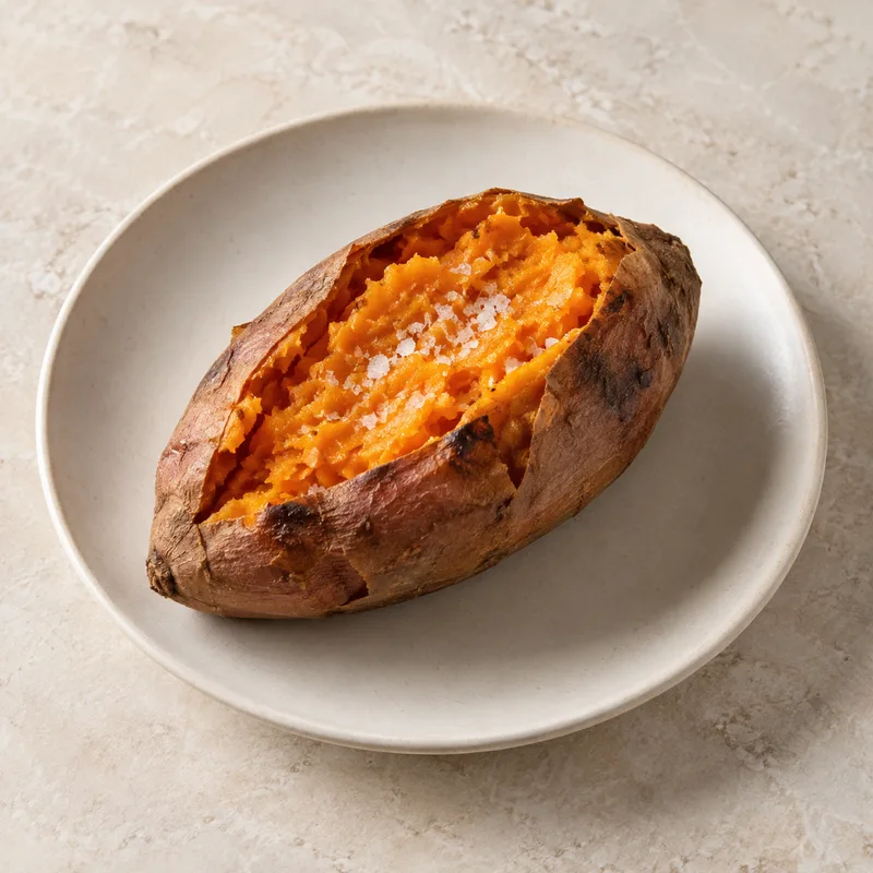 Illustration of sweet potato cooked baked in skin flesh with salt